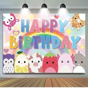 Squishmallow Animal Happy Birthday Backdrop 3 x5,Cute Animal Happy Birthday